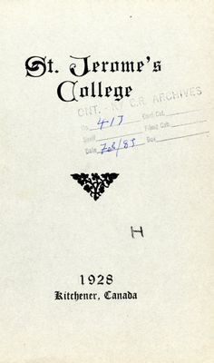St. Jerome's College Calendar 1928