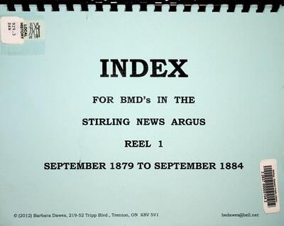 Index for BMD's in the Stirling News Argus Reel 1 September 1879 to September 1884