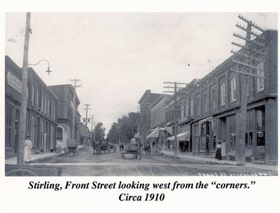 Photograph of Stirling, Front Street looking west from the &quot;corners&quot;, Stirling, ON, 1910