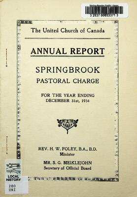 The United Church of Canada Springbrook Pastoral Charge, 1934