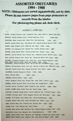 Assorted Obituaries, 1984-1988