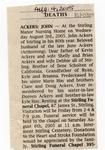 John Ackers Obituary, Newspaper Clipping