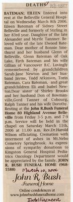 Eileen Bateman Obituary, The Intelligencer, Newspaper Clipping