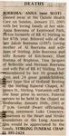 Anna Boersma (nee Slot) Obituary, Newspaper Clipping