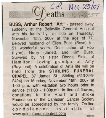 Arthur Robert Buss Obituary