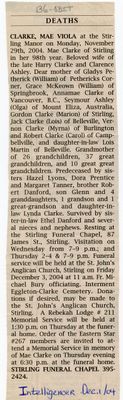 Mae Viola Clarke Obituary