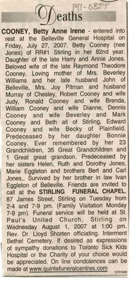 Betty Anne Irene Cooney Obituary