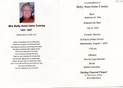 Betty Anne Irene Cooney Obituary