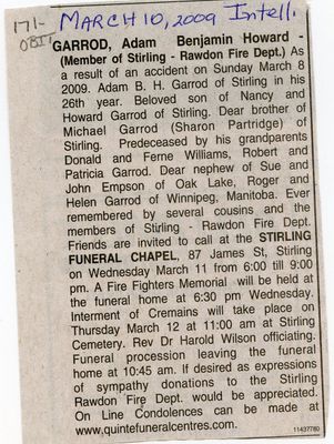 Adam Benjamin Howard Garrod Obituary