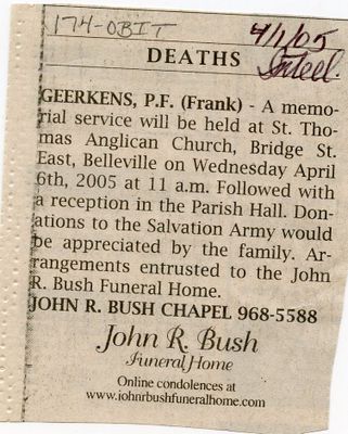 P.F. (Frank) Geerkens Obituary