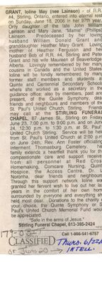 Ioline May Grant Obituary