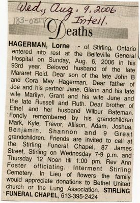 Lorne Hagerman Obituary, Intelligencer