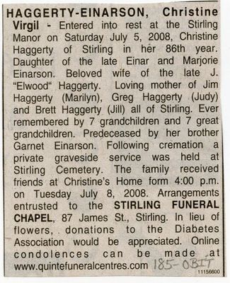 Christine Virgil Haggerty-Einarson Obituary