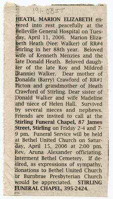 Marion Elizabeth Heath Obituary