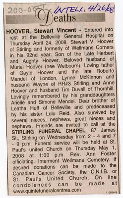 Stewart Vincent Hoover Obituary, Intelligencer