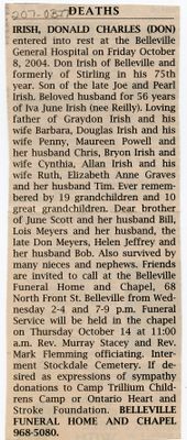 Donald Charles (Don) Irish Obituary