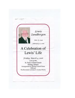 Lewis Zandbergen, Order of Service