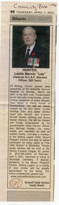 Leslie Mervin &quot;Les&quot; Hunter Obituary, Community Press