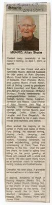 Allan Storie Munro Obituary, Community Press