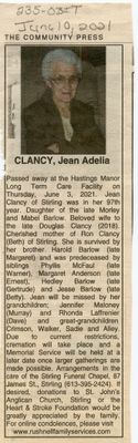 Jean Adelia Clancy Obituary, Community Press