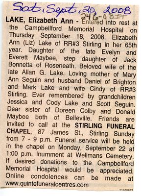 Elizabeth Ann Lake Obituary