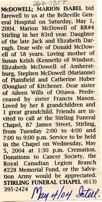 Marion Isabel McDowell Obituary, Intelligencer