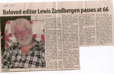 Lewis Zandbergen Newspaper Article/Tribute