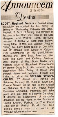 Reginald Francis Scott Obituary