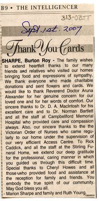 Burton Roy Sharpe Thank You Cards, Intelligencer