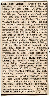 Carl Vernon Sine Obituary