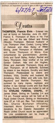Francis Elvin Thompson Obituary, Intelligencer