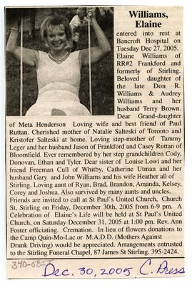 Elaine Williams Obituary, Community Press