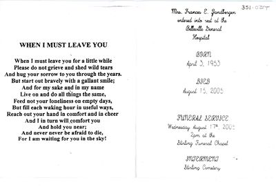 Frances E. Zandbergen Funeral Home Publication