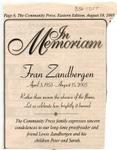 Fran Zandbergen In Memoriam, Community Press