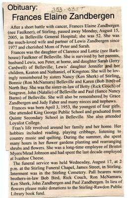 Frances Elaine Zandbergen Obituary