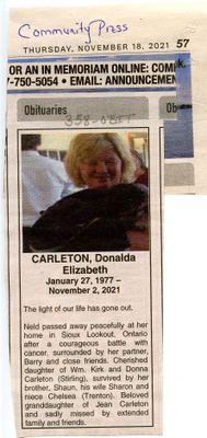 Donalda Elizabeth Carleton Obituary, Community Press