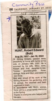 Robert Edward (Bob) Hunt Obituary, Community Press