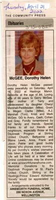 Dorothy Helen McGee Obituary, Community Press