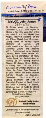 John James Mylod Obituary, Community Press