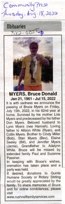 Bruce Donald Myers Obituary, Community Press