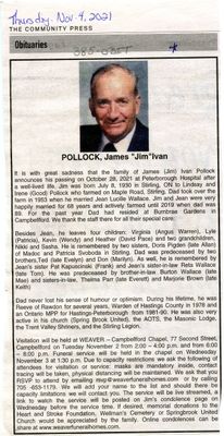 James &quot;Jim&quot; Ivan Pollock Obituary, Community Press