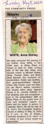 Anne Shirley White Obituary, Community Press