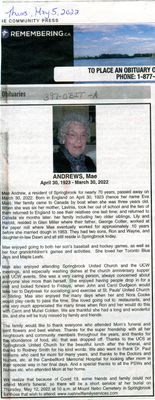 Mae Andrews Obituary, Community Press