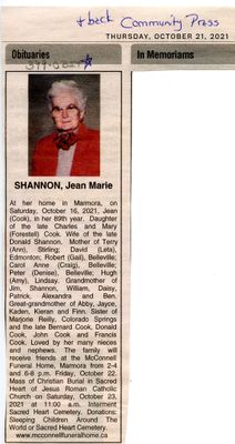 Jean Marie Shannon Obituary, Community Press