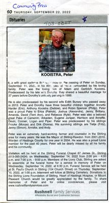 Peter Kooistra Obituary, Community Press