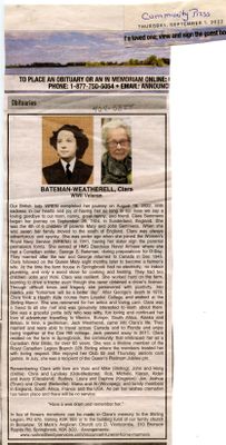 Clara Bateman-Weatherell Obituary, Community Press