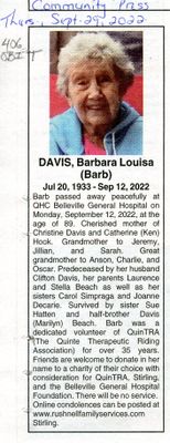 Barbara Lousia (Barb) Davis Obituary, Community Press