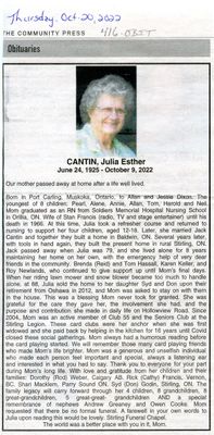 Julia Esther Cantin Obituary, Community Press