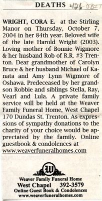 Cora E. Wright Obituary, Community Press