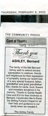 Bernard Ashley Card of Thanks, Community Press